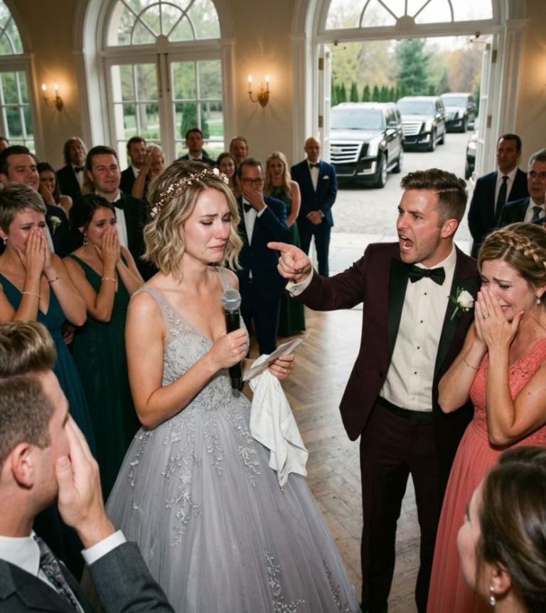 My fiancé ripped my $40,000 wedding dress in front of 320 guests. “Get out. My sister can’t handle seeing you in white.” His foster sister smirked from the front row. I picked up the torn fabric, smiled, and walked to the microphone. I just dialed one number — and 47 black SUVs pulled into the parking lot.