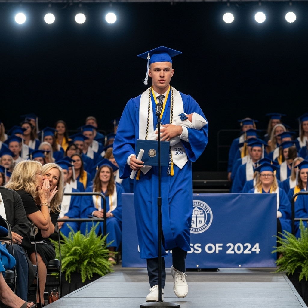 They Laughed When My Son Walked Across His Graduation Stage Holding A Newborn — One Woman Whispered “Just Like His Mother”… But What He Said Next Left The Entire Room Silent